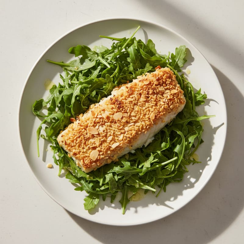 Crispy Baked Cod with Arugula Salad