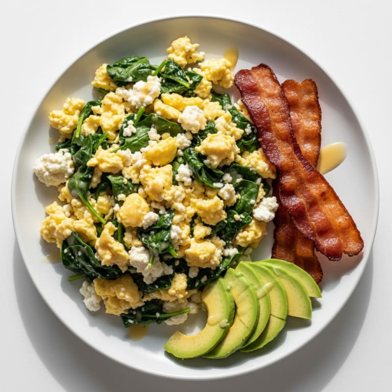 Cottage Cheese Scramble with Spinach and Turkey Bacon