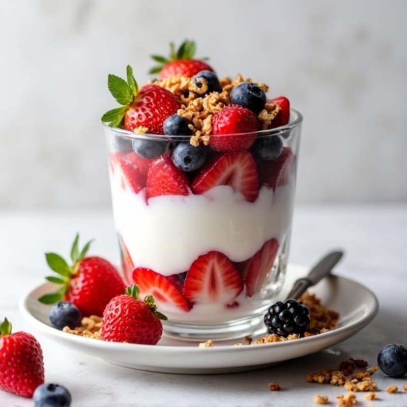 Creamy Greek Yogurt Parfait with Fresh Berries and Crunchy Granola