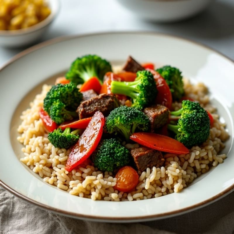 Lean Beef and Crispy Broccoli Stir-Fry with Brown Rice