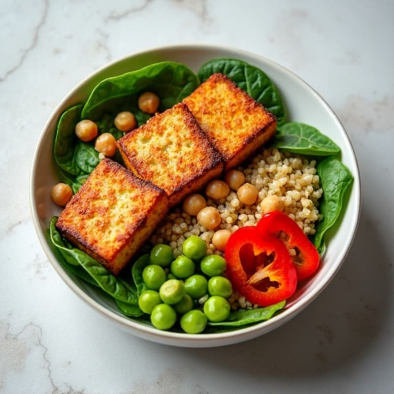 Crispy Pan-Seared Tofu with Quinoa Power Bowl