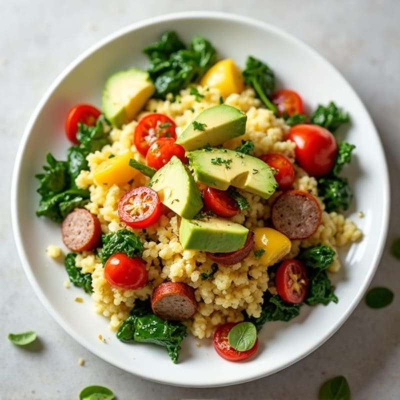 Egg White Veggie Scramble with Turkey Sausage