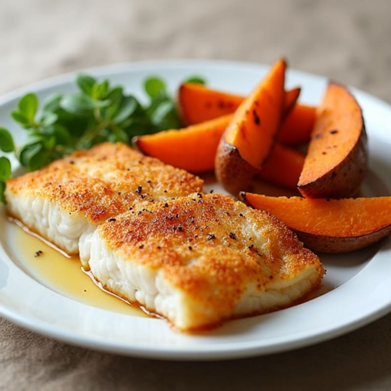 Crispy Baked Cod with Seasoned Sweet Potato Wedges