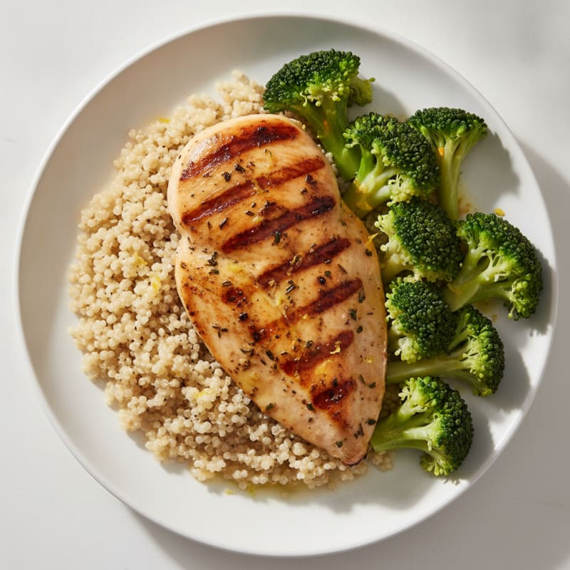 Grilled Chicken Breast with Quinoa and Steamed Broccoli