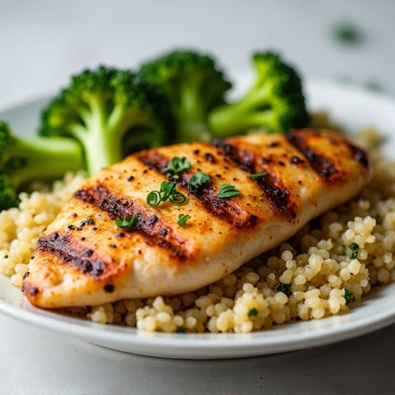 Grilled Chicken Breast with Quinoa and Roasted Broccoli
