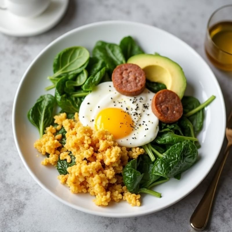 Egg White and Spinach Scramble with Turkey Sausage