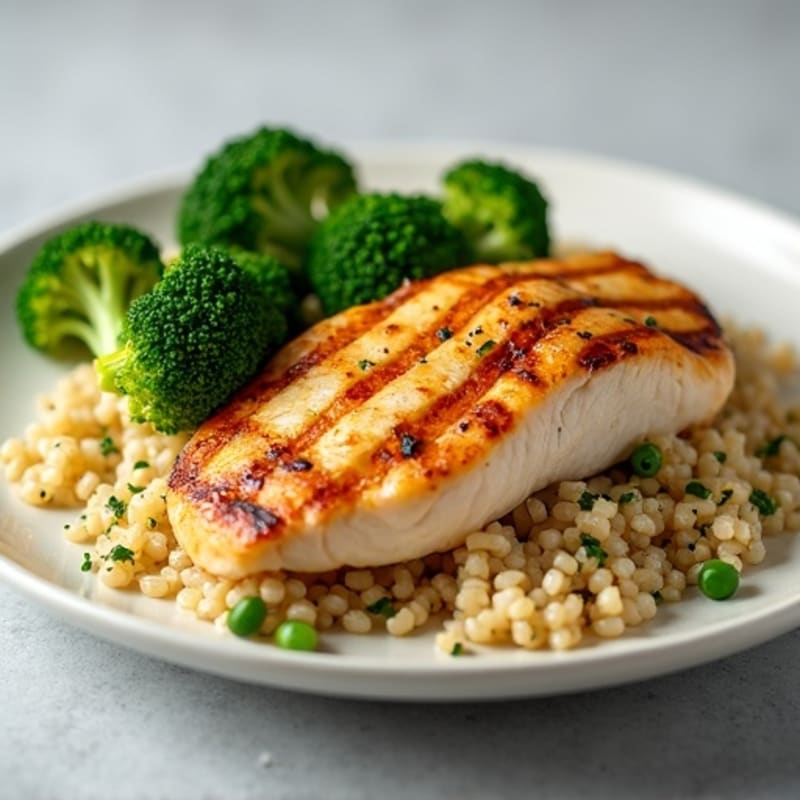 Grilled Chicken Breast with Quinoa and Steamed Broccoli