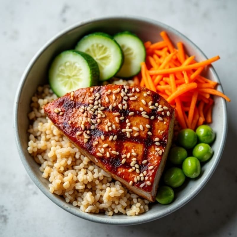 Sesame-Crusted Tuna Rice Bowl with Fresh Vegetables
