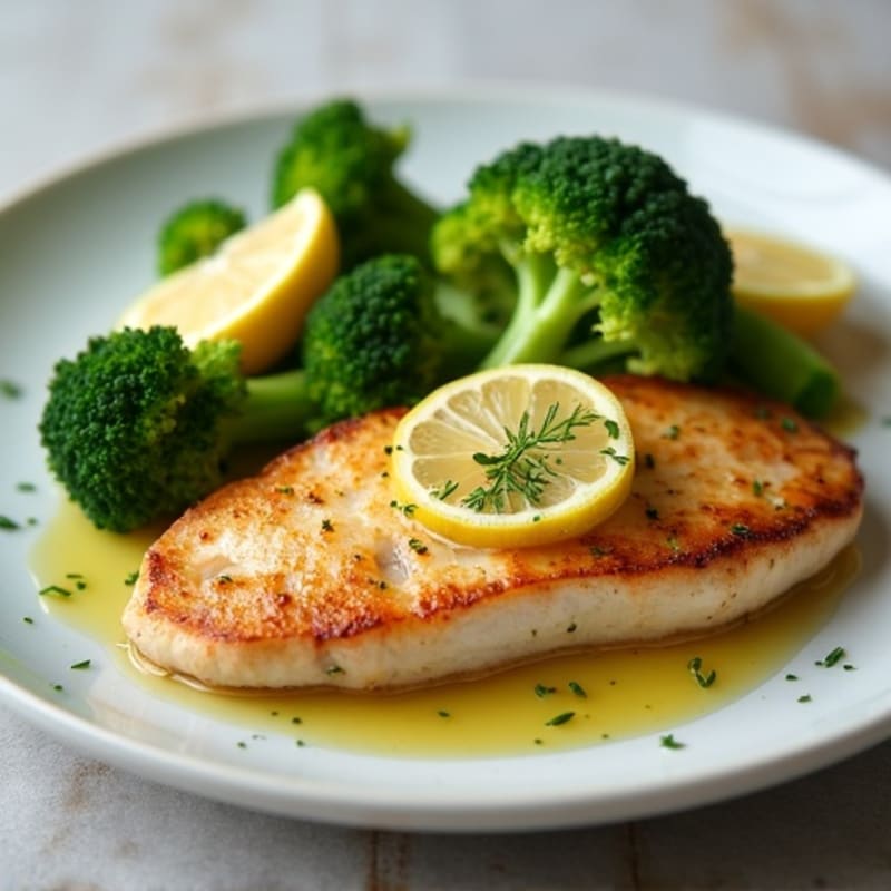 Seared Turkey Breast with Steamed Broccoli and Lemon