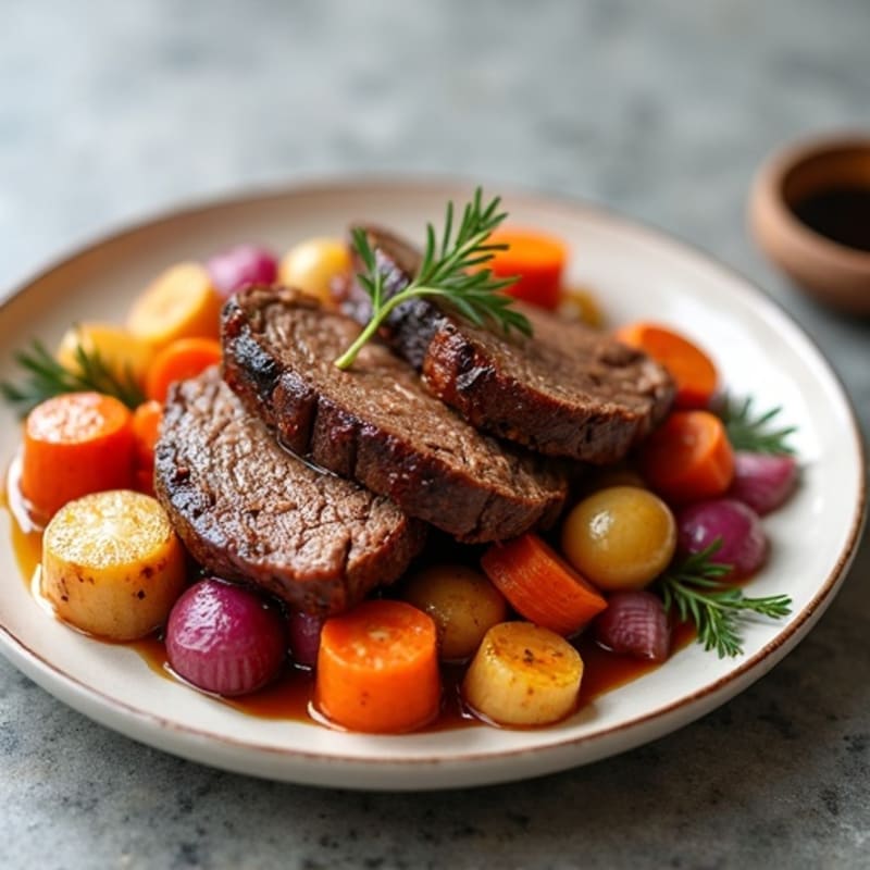 Smoky Slow-Cooked Brisket with Roasted Root Vegetables