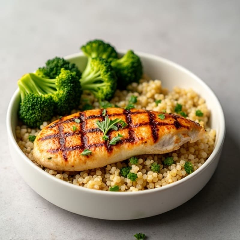 Grilled Chicken Breast with Quinoa and Steamed Broccoli