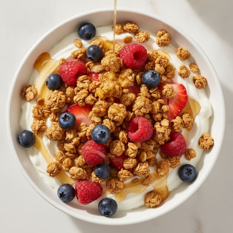 Creamy Greek Yogurt Bowl with Protein Granola and Mixed Berries