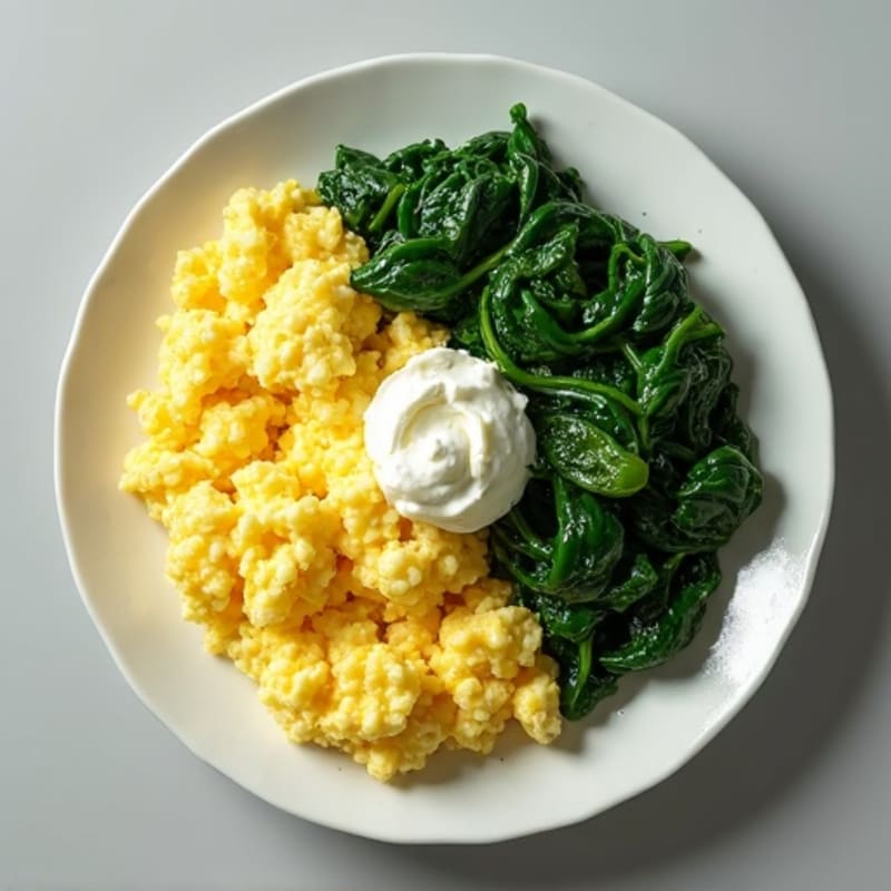 Fluffy Fresh Herb Scrambled Eggs with Sautéed Spinach