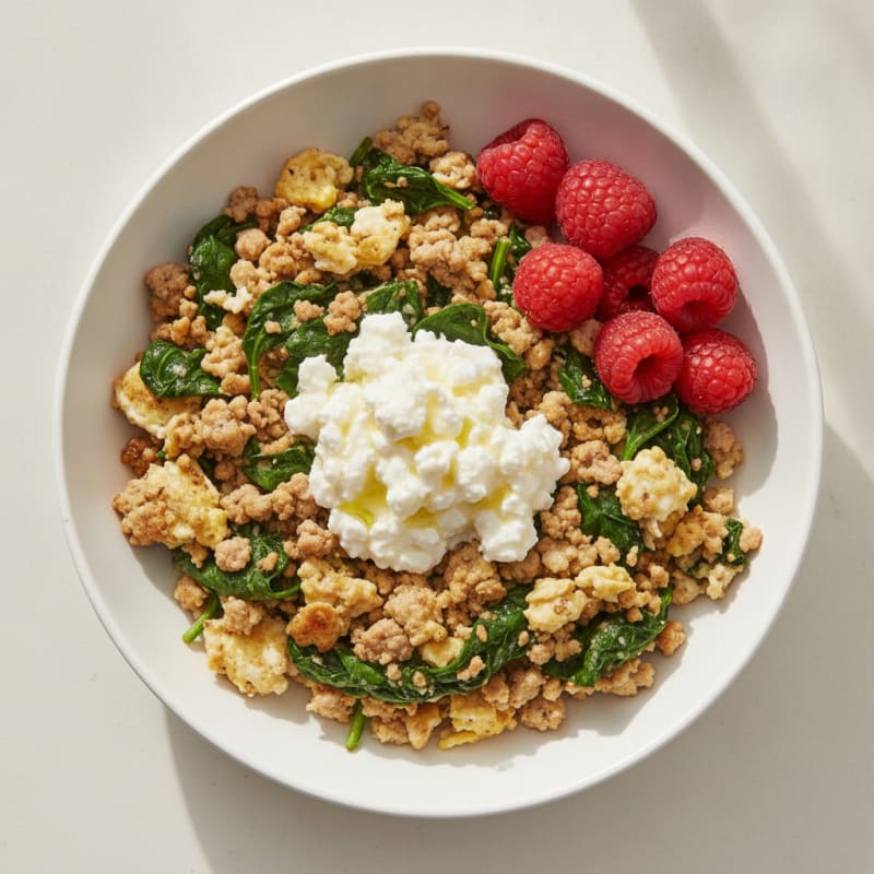Egg White and Turkey Spinach Scramble with Cottage Cheese