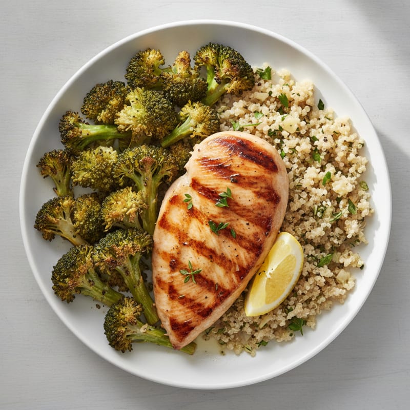 Grilled Chicken Breast with Roasted Broccoli and Quinoa