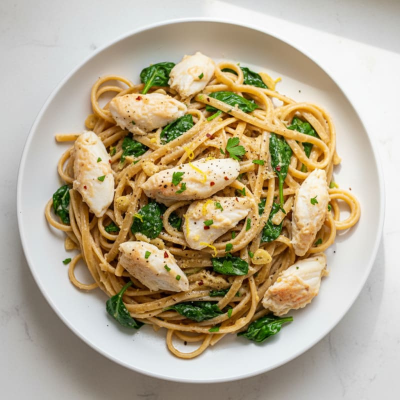 Creamy Lemon-Garlic Crab Linguine