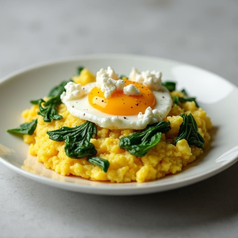 Scrambled Eggs with Fresh Spinach and Creamy Feta