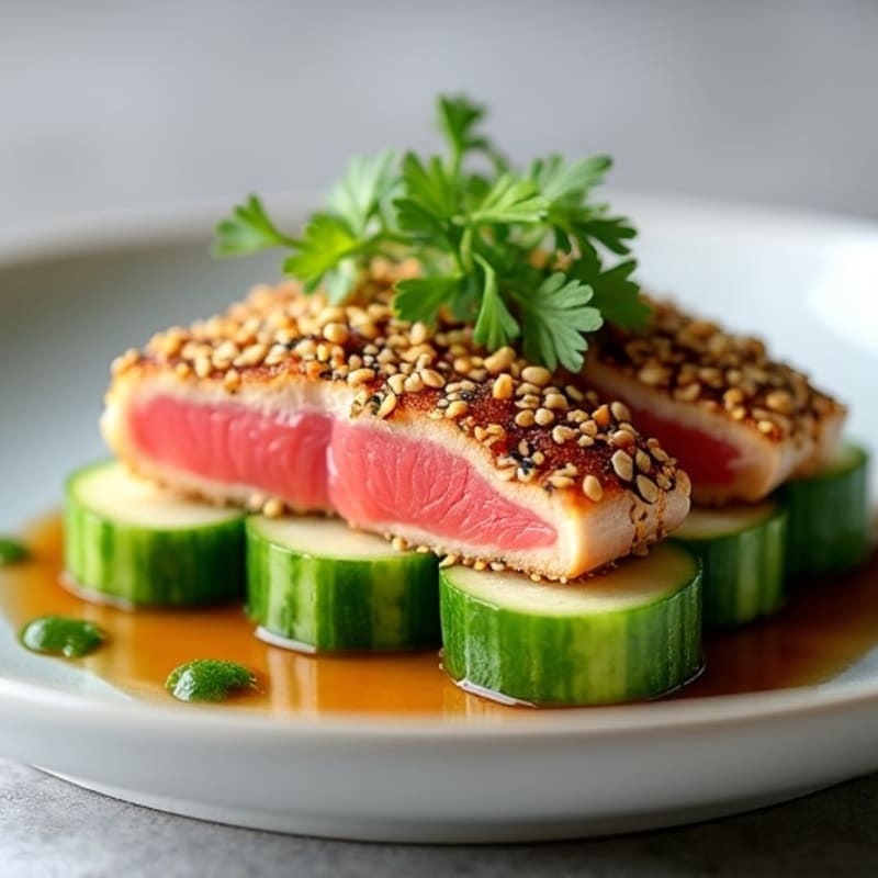 Sesame-Crusted Seared Tuna with Fresh Cucumber Roll