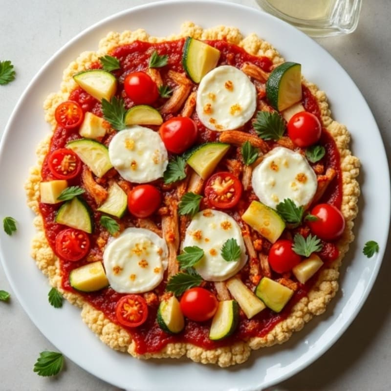Crispy Cauliflower Crust Chicken and Roasted Veggie Pizza
