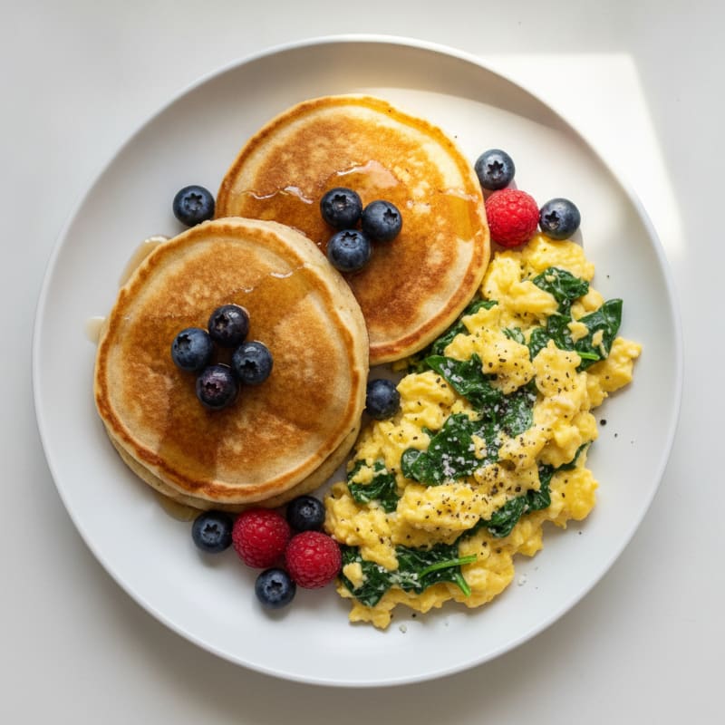 Fluffy Protein Pancakes with Scrambled Eggs