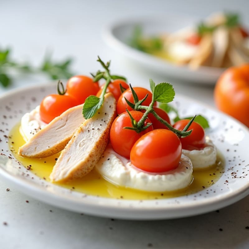 Low-Fat Cottage Cheese with Sliced Chicken Breast and Cherry Tomatoes