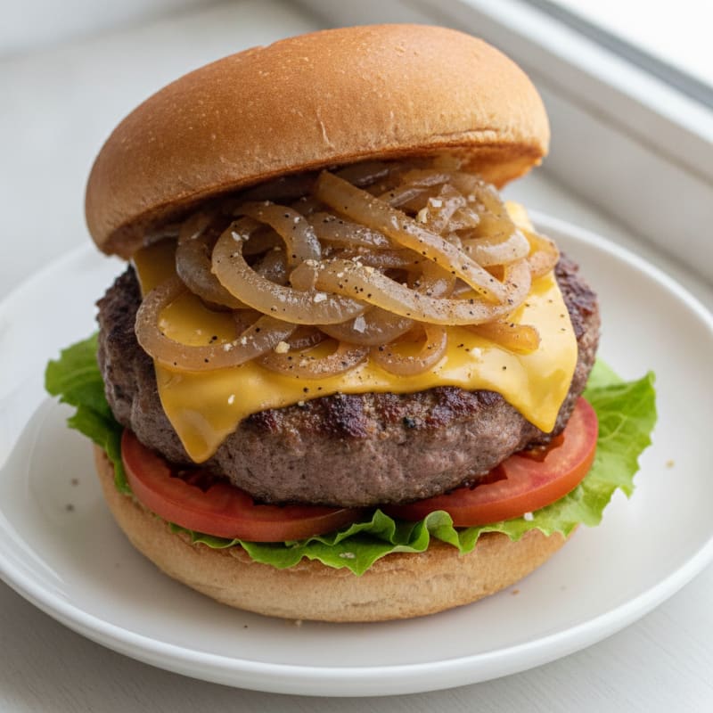 Classic Beef Burger with Caramelized Onions