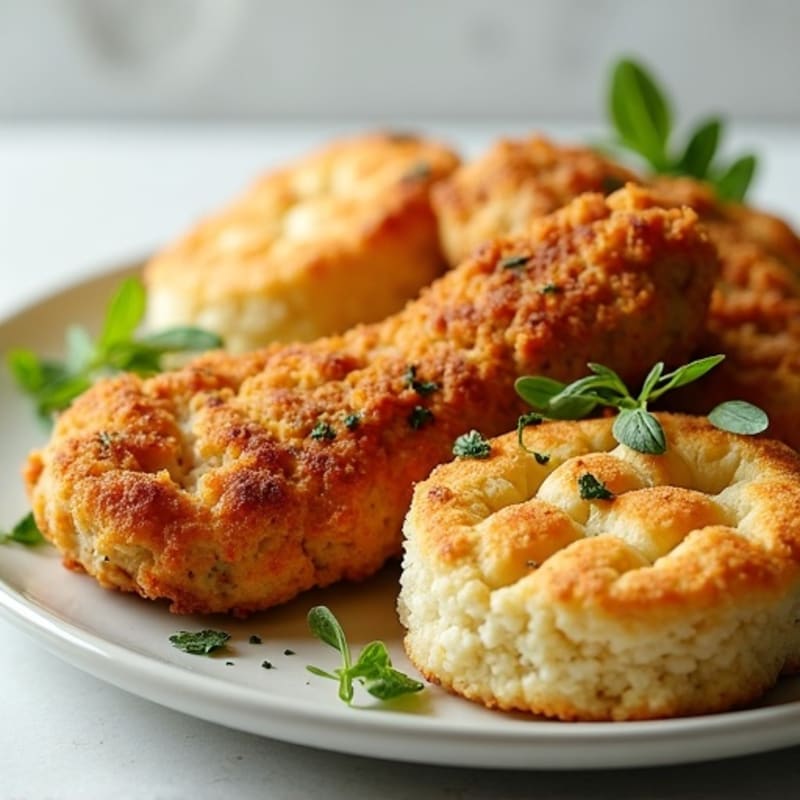 Crispy Air-Fried Chicken with Herb-Roasted Cauliflower Biscuits