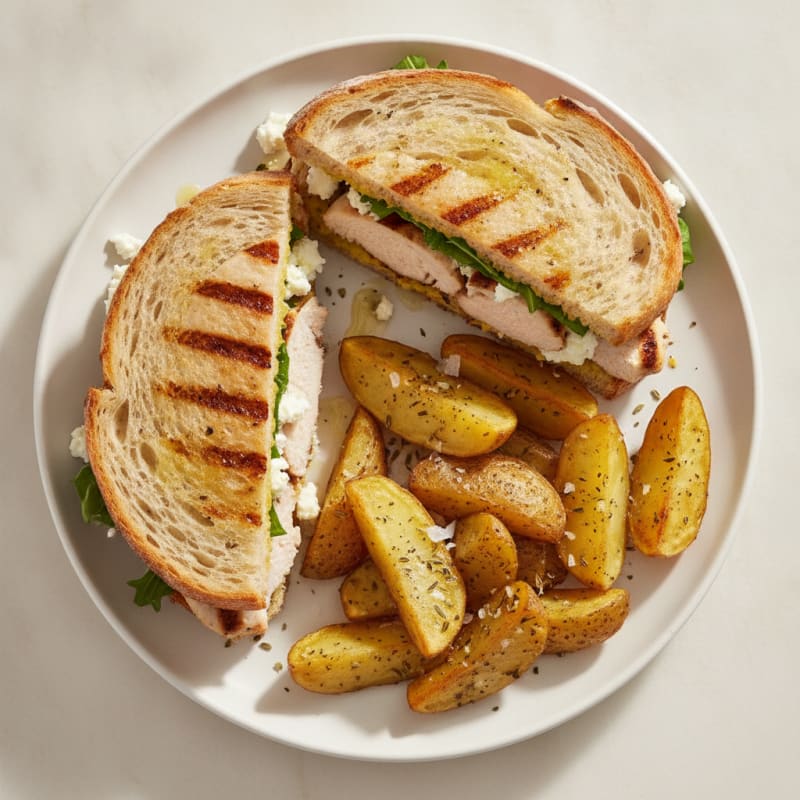 Chicken Feta Sourdough Sandwich with Roasted Potatoes