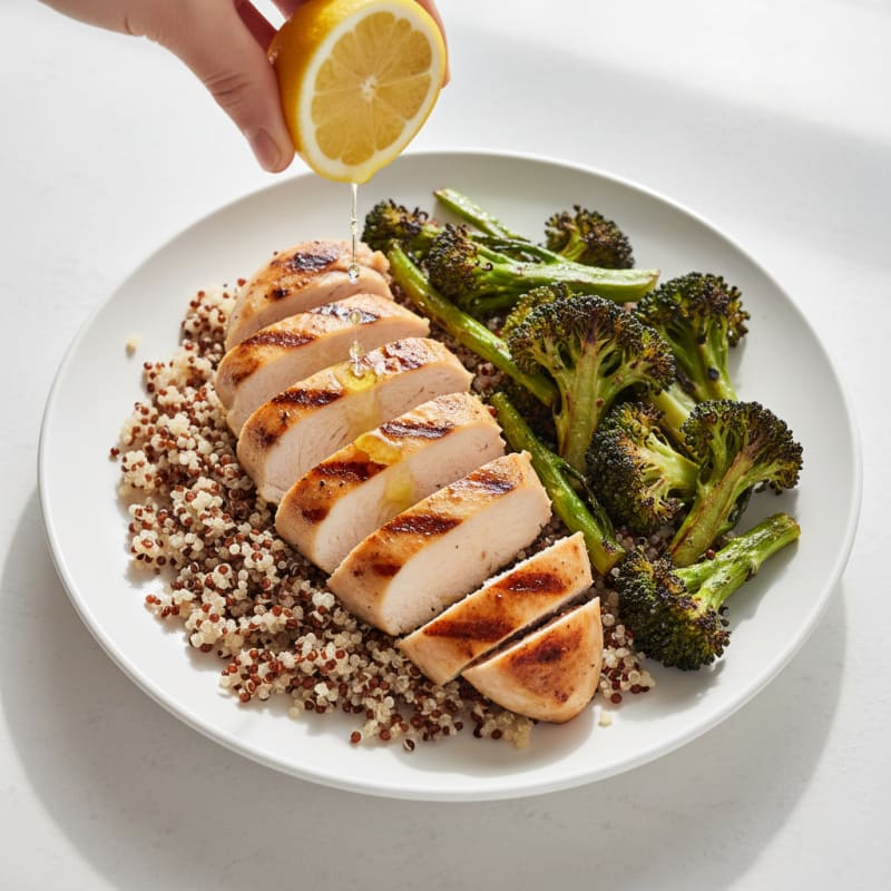 Grilled Chicken Breast with Quinoa and Roasted Broccoli