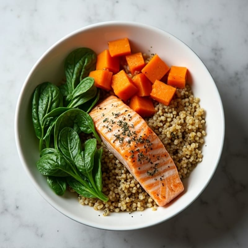Herb-Roasted Salmon with Sweet Potato Quinoa Bowl