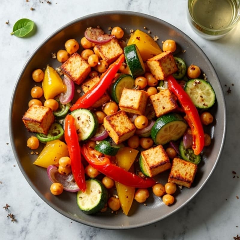 Crispy Sheet Pan Tofu with Roasted Rainbow Vegetables