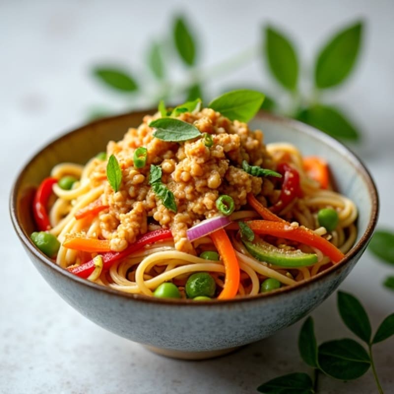 Creamy Vegan Thai Peanut Noodles with Crispy Tofu and Fresh Veggies