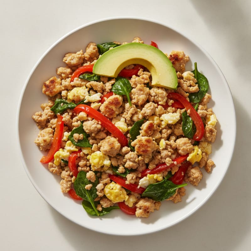 Ground Chicken Scramble with Spinach and Bell Peppers