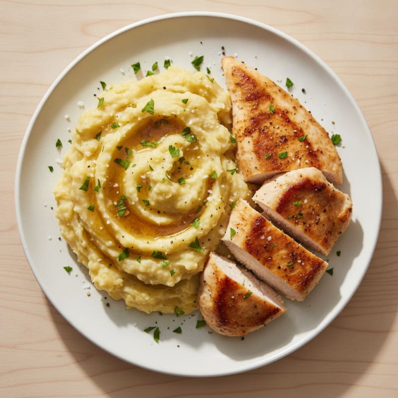 Garlic Parmesan Mashed Potatoes with Seared Chicken