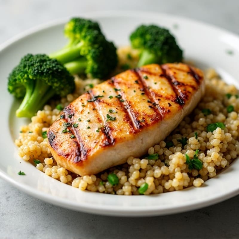 Grilled Chicken Breast with Quinoa and Roasted Broccoli