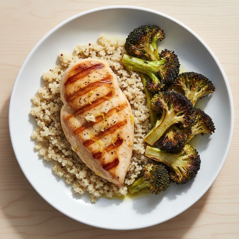 Grilled Chicken Breast with Quinoa and Roasted Broccoli