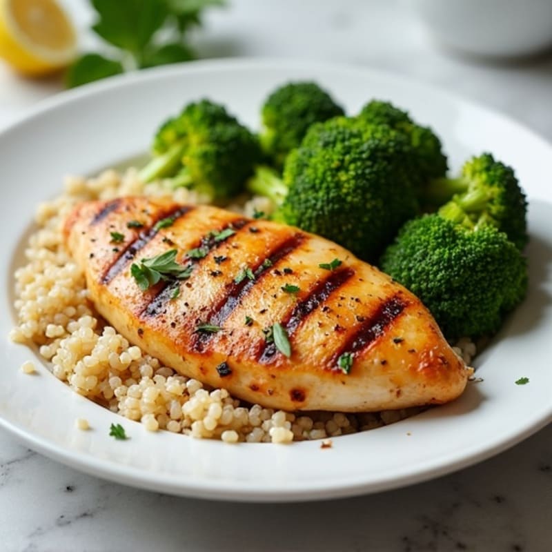 Grilled Chicken Breast with Roasted Broccoli and Quinoa