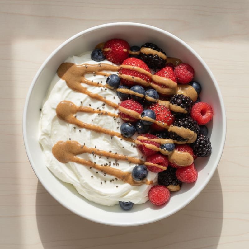 Greek Yogurt Protein Bowl with Mixed Berries and Almond Butter