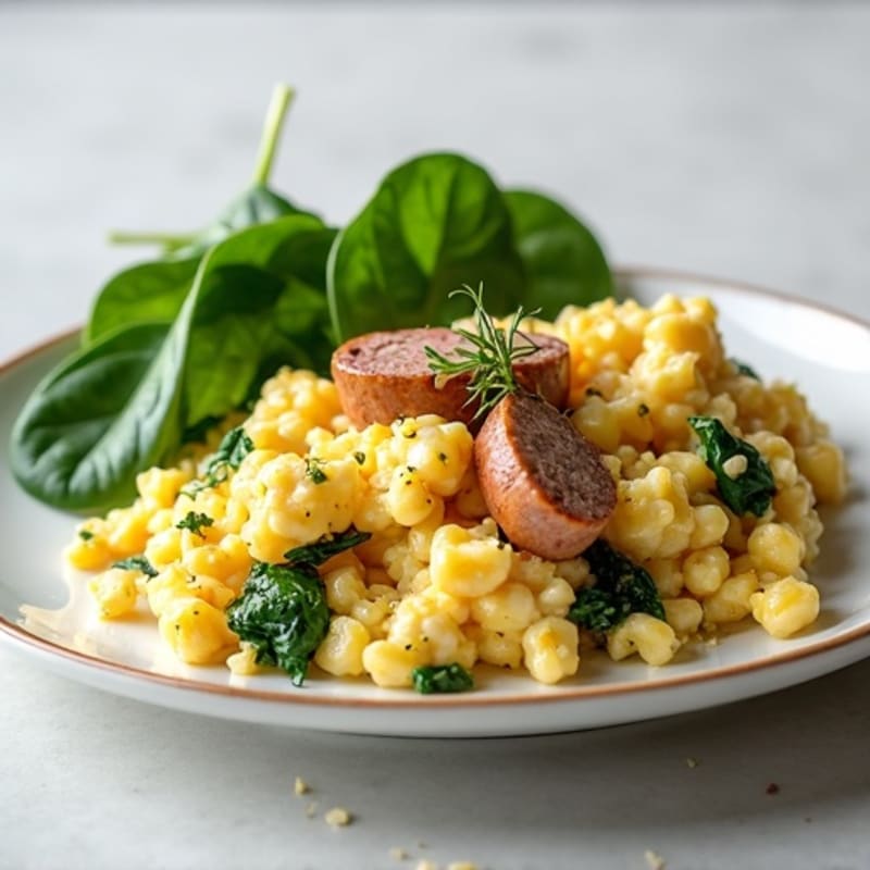 Egg White and Turkey Sausage Scramble with Cottage Cheese and Spinach