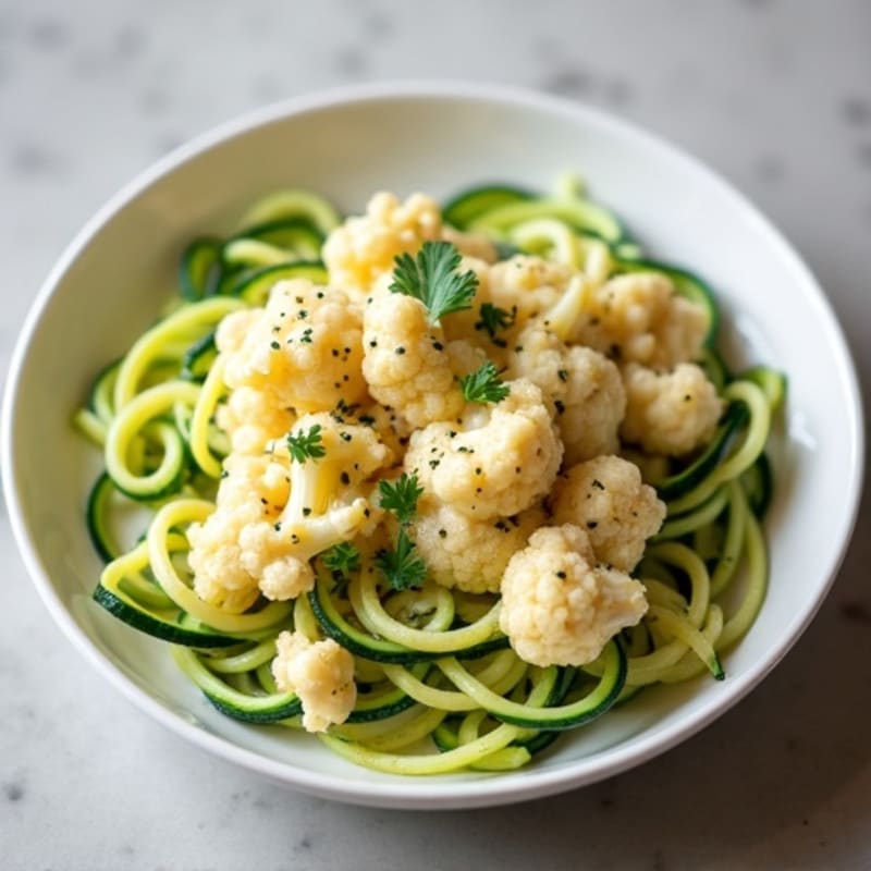 Creamy Cashew Cauliflower Alfredo with Zucchini Noodles
