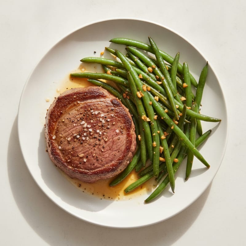 Pan-Seared Sirloin with Garlic Green Beans