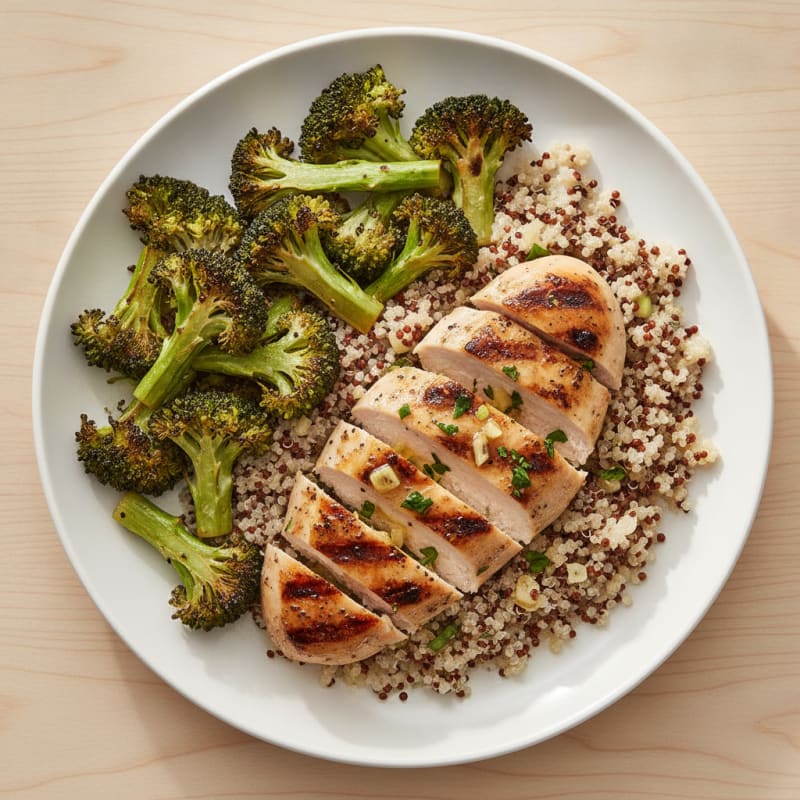 Grilled Chicken Breast with Quinoa and Roasted Broccoli