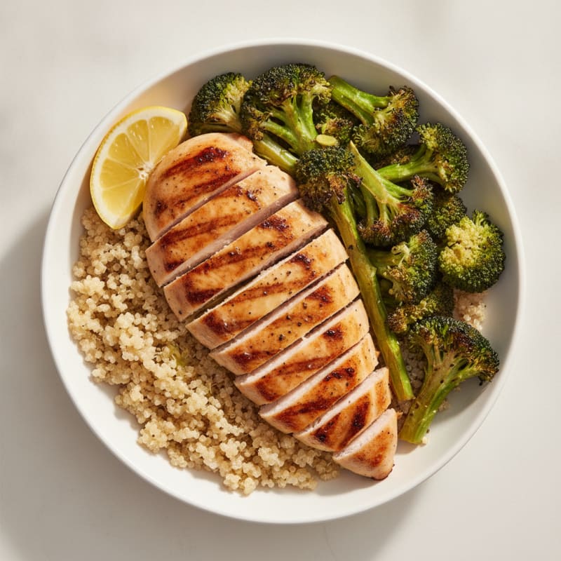 Grilled Chicken and Quinoa Power Bowl with Roasted Broccoli
