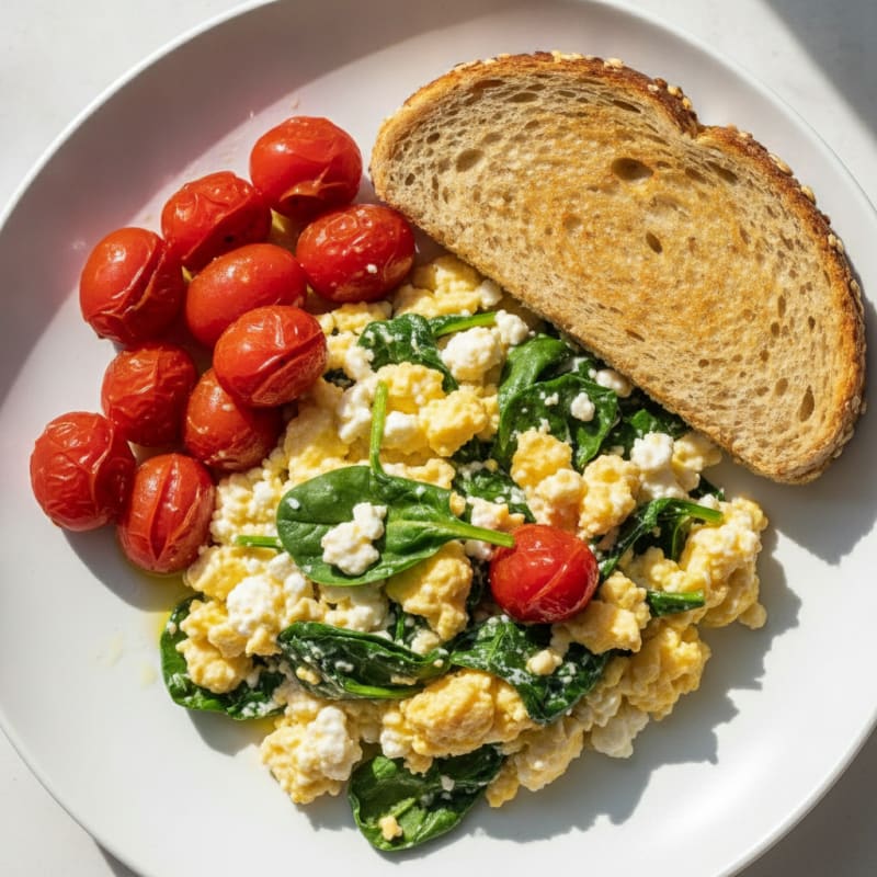 Cottage Cheese Scramble with Spinach and Cherry Tomatoes