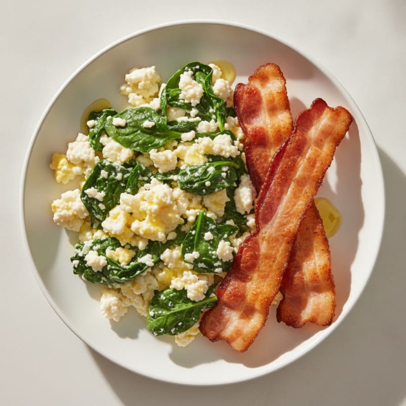 Cottage Cheese Scramble with Spinach and Turkey Bacon