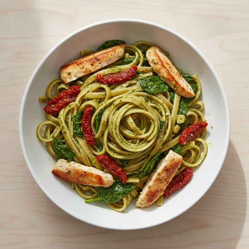 Pesto Chicken Linguine with Sun-Dried Tomatoes