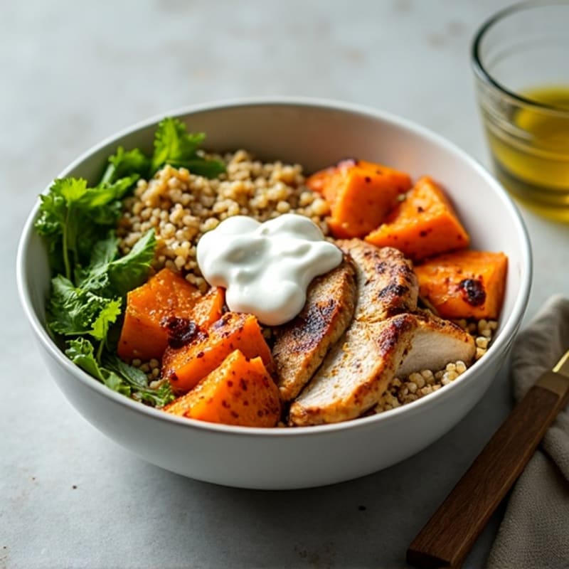 Grilled Chicken Quinoa Power Bowl with Roasted Sweet Potatoes
