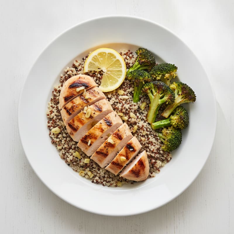 Grilled Chicken Breast with Quinoa and Roasted Broccoli