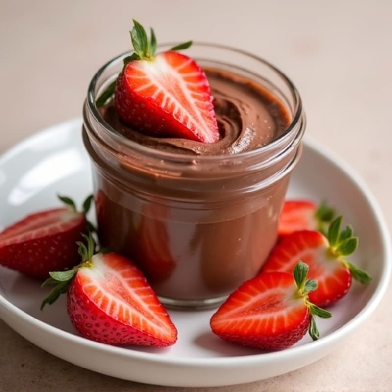 Silky Chocolate Protein Pudding with Sliced Strawberries