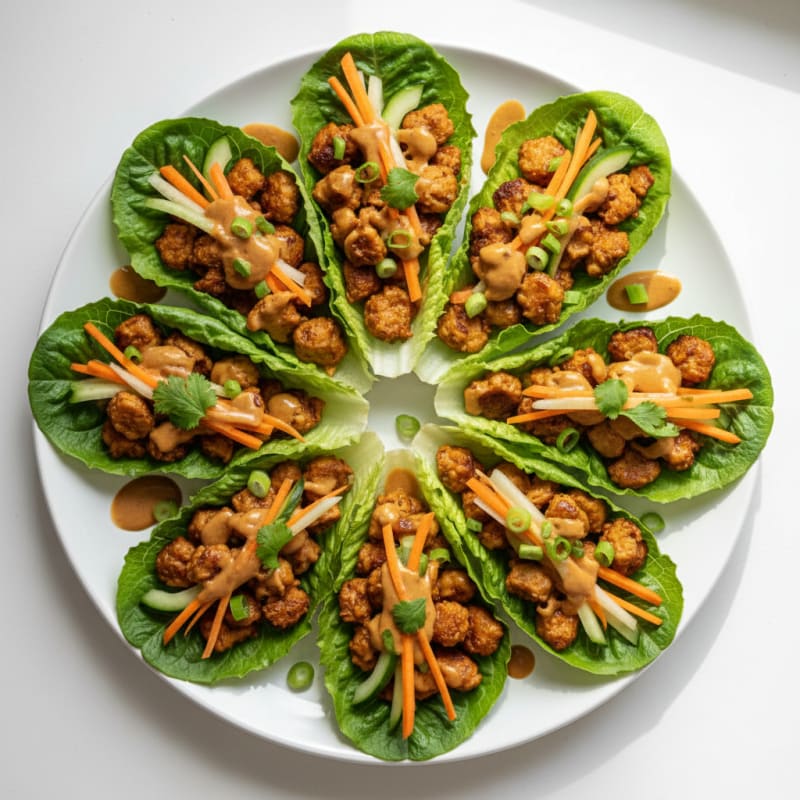 Soy Curl Lettuce Wraps with Peanut Sauce